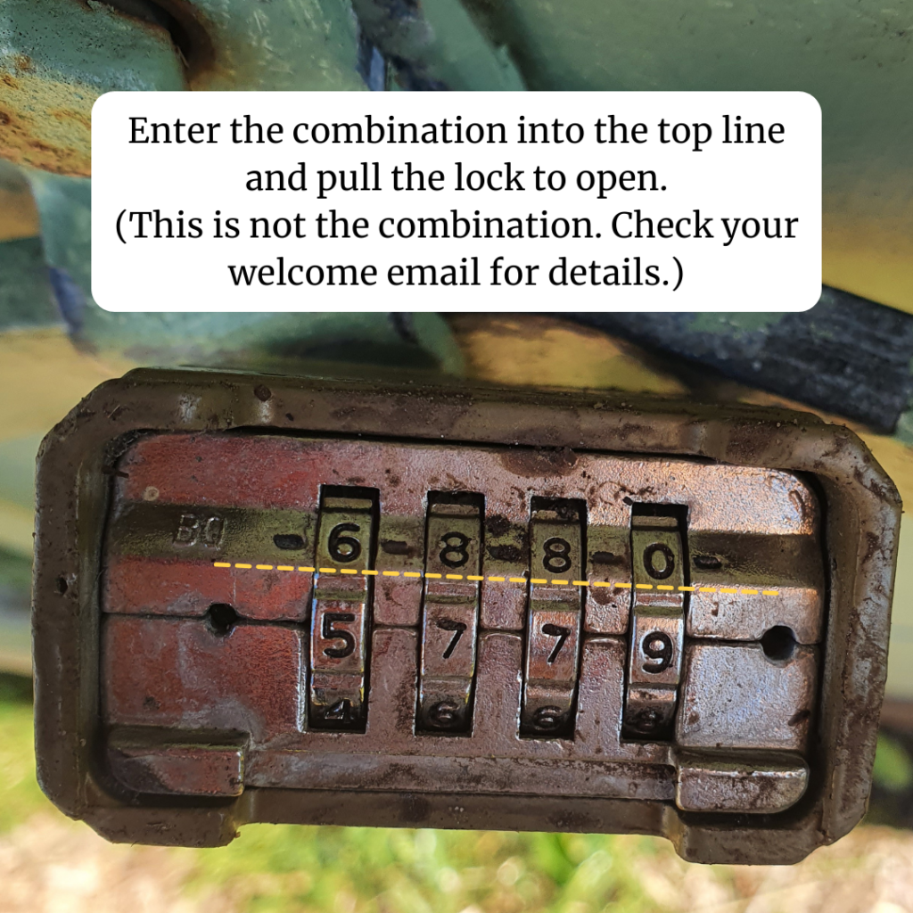 PCG shed combination lock showing how to align the 4 numbers of the code